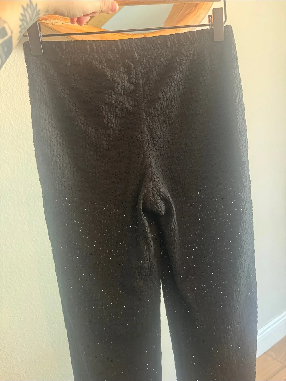 Free People Black Textured Wide-Leg Pants